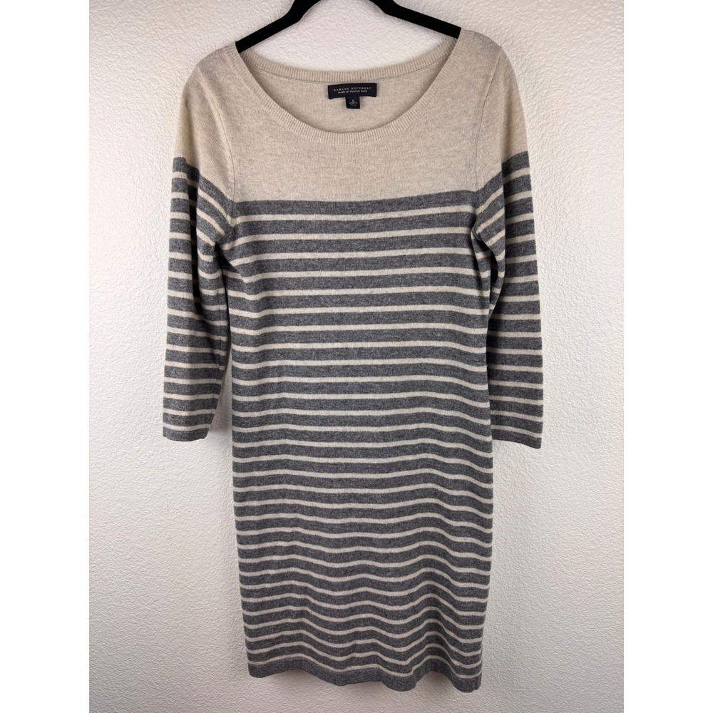 Banana Republic Wool‎ Blend Sweater Dress Striped Beige Gray Made S Acde